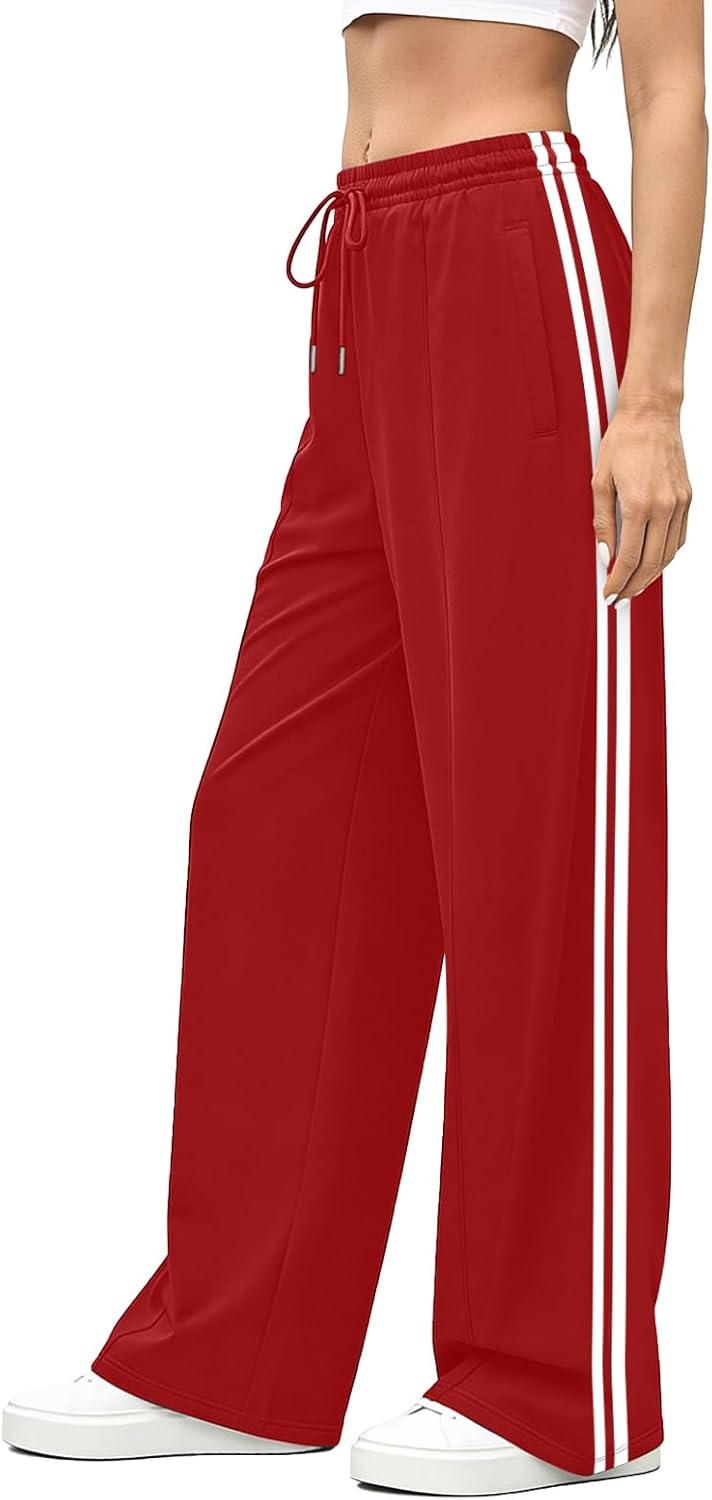 Womens Track Pants Wide Leg Loose Fit Athletic Running Training Warm-Up Sweatpants Joggers Gym Lounge Pants Red XL