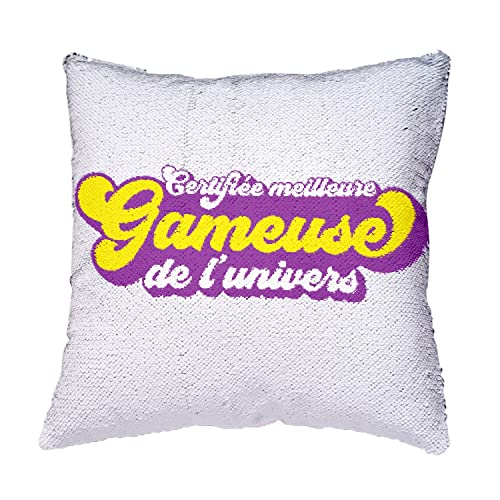 Coussin Sequin Paillettes Bleu pour Passionnée de Jeux Vidéo