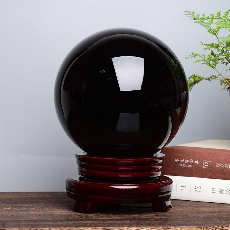 Obsidian Crystal Ball Ornaments Black Obsidian Ball Black Stone Office Living Room Gift Ornaments,Black,140mm