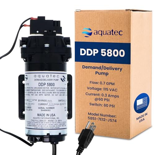 Aquatec DDP 5800 RO Delivery Demand Pump, 0.7 GPM, 3/8-Inch Quick Connect, 120V – High Flow Rate, Durable, Compact, Quiet, Compatible with Most Tank-Based Reverse Osmosis Systems 5851-7E12-J574
