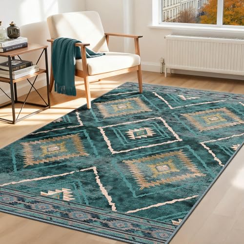 DEFYNEE Alfombra para salón 120 x 180 cm, Alfombra Antideslizante de Pelo Corto, Repelente al Agua, Lavable a máquina, para Pasillo, salón y Dormitorio, Verde Oscuro