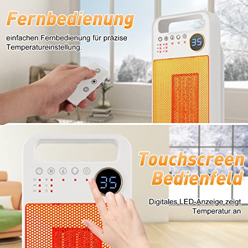 Ventilatorkachel met afstandsbediening, energiebesparend, stil, 2000 W, keramische ventilatorkachel, snelverwarmer met oscillatietiming, omvalbeveiliging, oververhittingsbeveiliging, 2 x warmtestanden, verwarming voor thuis en op kantoor - Afbeelding 7
