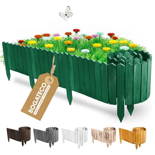 BOGATECO Clôture pour parterres de fleurs en bois, 30 cm de haut et 200 cm de long, clôture en bois, parfaite comme bordure pour parterres de fleurs ou chemins, vert