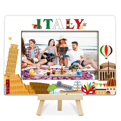 Fbitey Marco de fotos italiano, regalos para alguien que va a Italia, regalos de luna de miel para parejas, regalos italianos para mujeres, marco de fotos de madera de 4 x 6 pulgadas para escritorio,