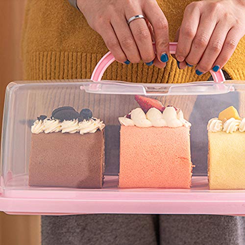 Zoaju Portable Plastic Rectangular Loaf Bread Box With Transparent Lid, Bread Keeper For Carrying And Storing Loaf Cakes,Banana Bread,Pumpkin Bread,Quick Breads (Pink, 1 Pack) #TOP3