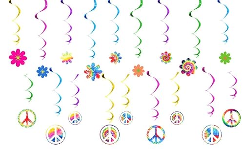 30 Stück Batikfärbung Geburtstagsparty-Dekoration, für 60er 70er 80er Jahre Batikfärbung Thema hängende Wirbel für Frieden und Liebe Party Batikfärbung Hippie Groovy Karneval Party Supplies Cover