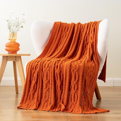 Battilo Burnt Orange Throw Blanket for Couch, 51" x 67", Soft Warm Cozy Chenille Knit Blanket Boho Halloween Blanket Fall Decor, Fall Throw Blanket for Bed, Sofa, Living Room - Image 3