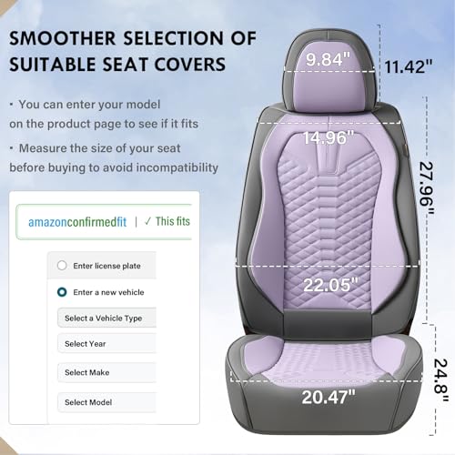 Image of Coverado Front Seat Covers, Waterproof Nappa Leather Car Seat Cover, Driver Car Seat Protector, Gray & Purple Car Seat Covers Front Seats, Automotive Seat Covers Universal Fit for Most Cars Trucks