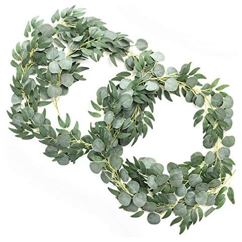 Ling's Moment Artificial Eucalyptus and Willow Garlands, 2pcs Fake Vines Greenery Leaves for Wedding Backdrops/Arch/Flower Garland Greenery Decor, 5.9ft Cover