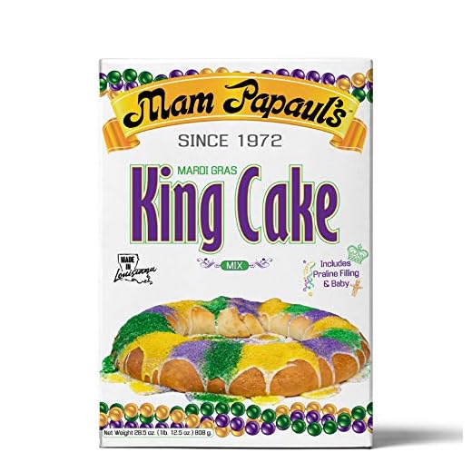 Mam Papaul's Mardi Gras King Cake Kit with Praline Filling, 18 Servings - 28.5 ounce