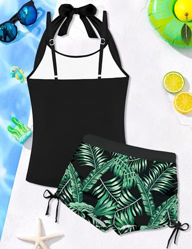 Image of Girls Swimsuit 2 Piece Halterneck Girls Tankini Swimsuit Drawstring Printed Swim Shorts Girl Bathing Suit for 7-18T