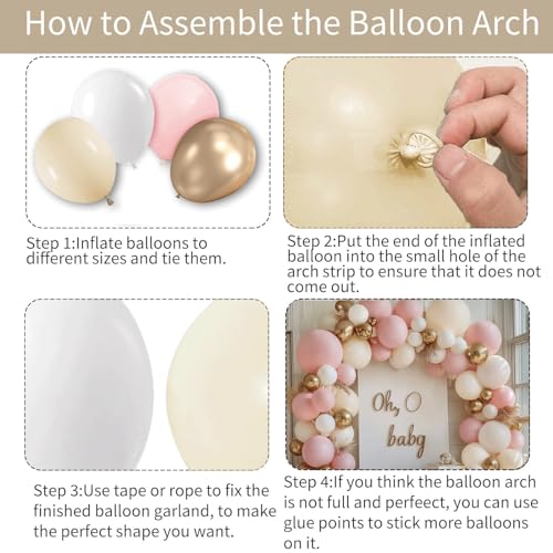 Image of Pink White and Gold Balloon Arch Kit 144 Pcs
