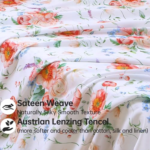 Image of MUXHOMO Queen Size 4 Piece Sheet Set, Soft & Breathable Sheet Set for Bedroom with Deep Pocket Up to 16 inch, Wrinkle-Free & Cooling Bed Sheet with Flat Sheet, Fitted Sheet & Pillowcases - Blooming Rose