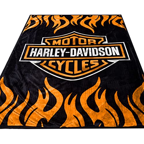 Super Soft Plush Classic Black Harley Davidson Blanket/Throw Full or Queen Size - Orange - Image 5
