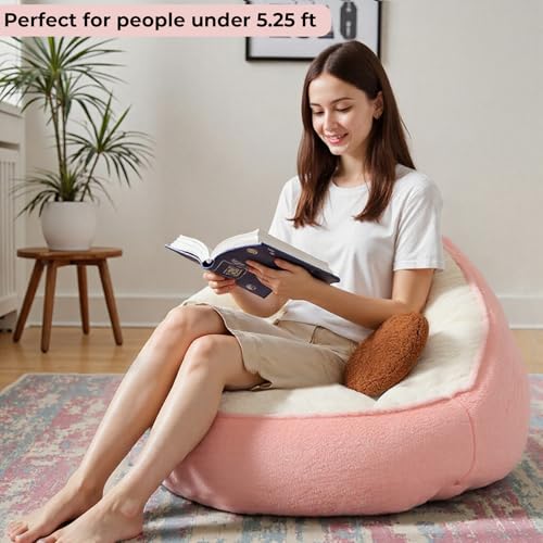HOMMPA 3FT Bean Bag Chair with Pocket Faux Rabbit Fur Bean Bag for Teens & Kids Comfy Lounge Lazy Floor Sofa Accent Chair for Living Room, Bedroom,Dorm,Peach Pink - image 8