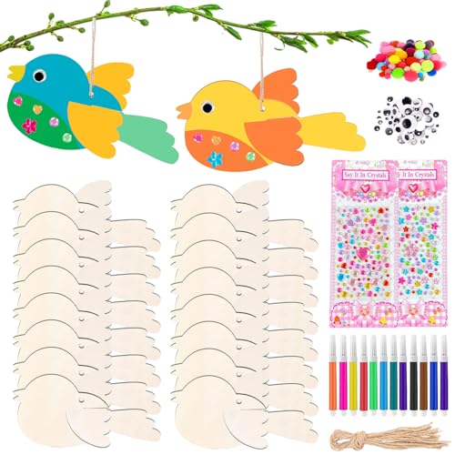 IWTBNOA Pájaros de madera 3D, 16 piezas pájaros juegos de manualidades de madera para niños, manualidades de Pascua para niños, juegos de manualidades de madera para jardín decorativo, decoración de p