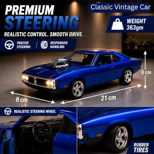 Image of GRAPHENE 1:24 Scale Metal Diecast Pullback Toy Car Charger Blue Sports Car Premium Muscle with Openable Doors Alloy Body Collectible Vehicle Toy for Kids Boys Girls (Age 3+)