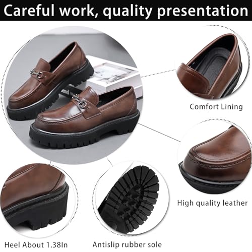 Image of XENTORD Men's Patent Leather Platform Loafers Comfort Non-Slip Lug Sole Slip-On Dress Shoes with Metal Horsebit Detail for Business Office & Casual