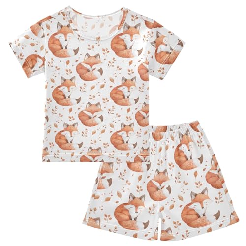 ALAZA Cute Fox Pajamas Short Sleeve 2 Piece Sleepwear Top and Bottom Pajama Set Unisex