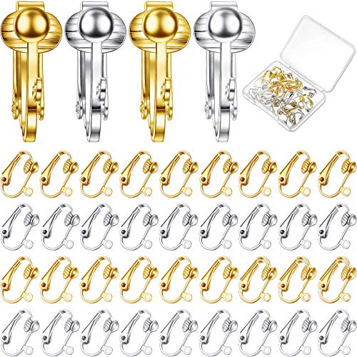 Yaomiao 48 Pieces Clip on Earring Converter Earring Clip Backs for DIY Jewelry Making Earring Findings with Easy Open Loop Earring Pierced Parts with Storage Box, 4 Colors