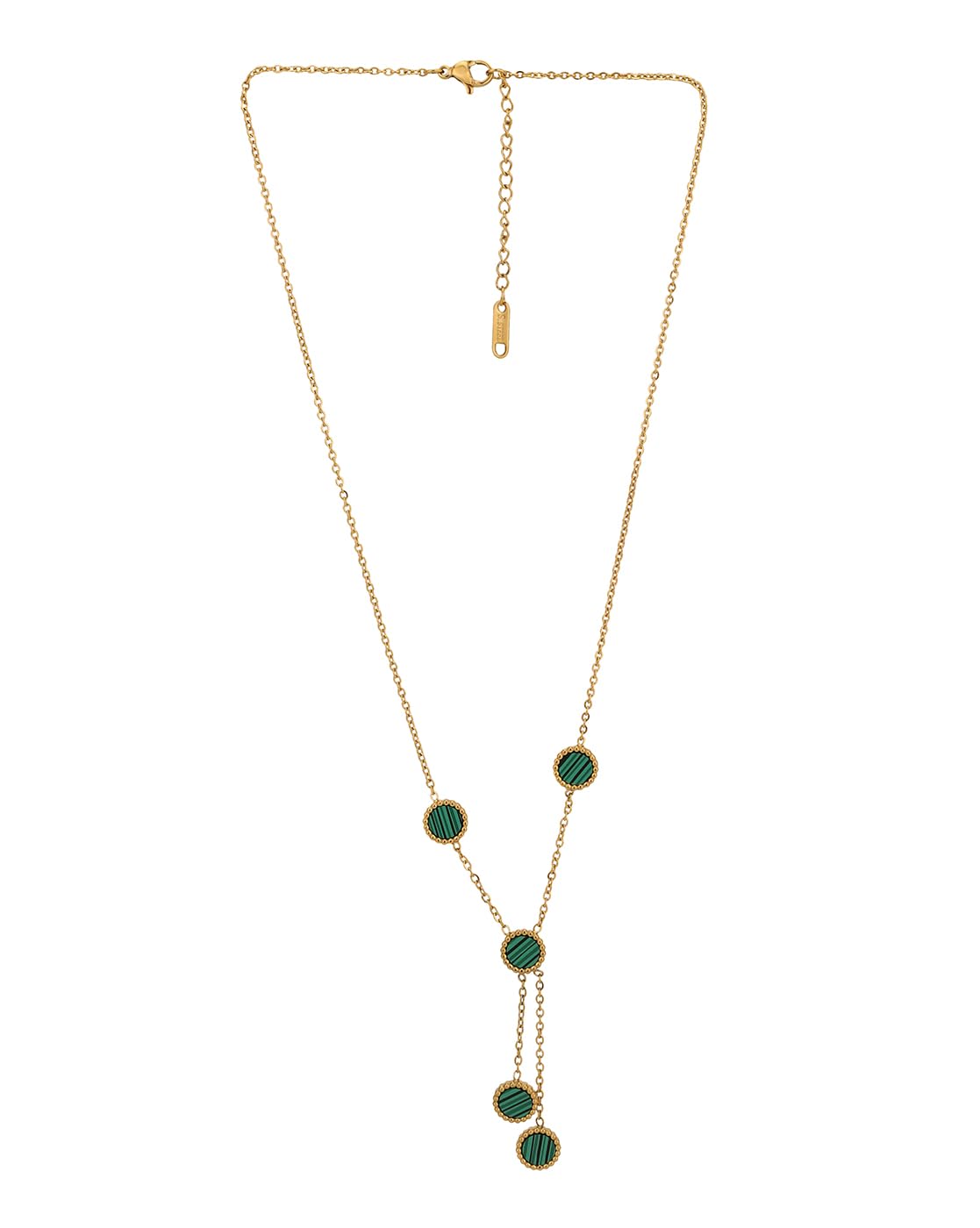 18kt Gold Plated Stainless Steel Green Malachite Lariat Necklace-image-24