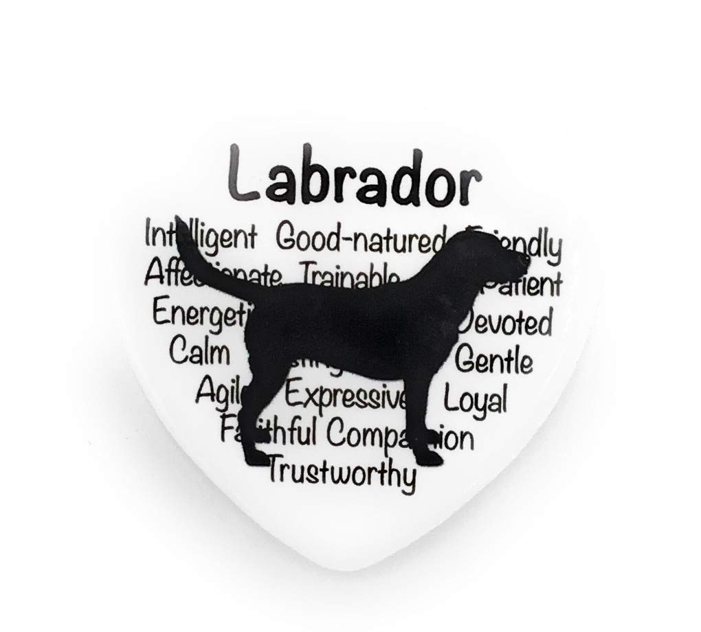Rcc Black And White Labrador Fridge Magnet – Dog Silhouette In Black On White Ceramic Heart Shaped Fridge Magnet With Dog's Characteristics In Background. Great Gift/Present Idea For Dog Lover.