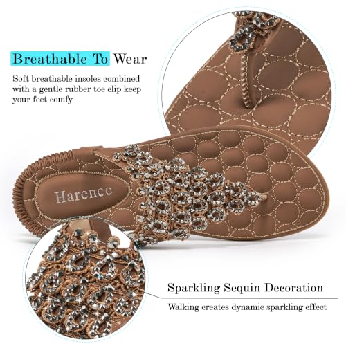 Image of HARENCE Flat Sandals for Women Dressy: Comfort Thong T-Strap Walking Shoes 2026 with Elastic Ankle Strap for Summer Casual Vacation