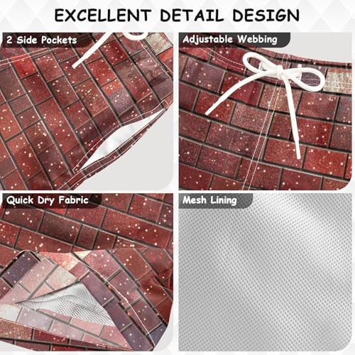 Pigsaly Boys Swim Trunks Vintage Brick Red Terracotta Checkered Boys Board Shorts Swimsuit Swimwear Summer Bathing Suit 2T3