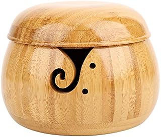 Longzhou Wooden Yarn Bowl - Bamboo Wool Yarn Bowl Yarn Storage Holder with Removable Lid for Knitting Crocheting