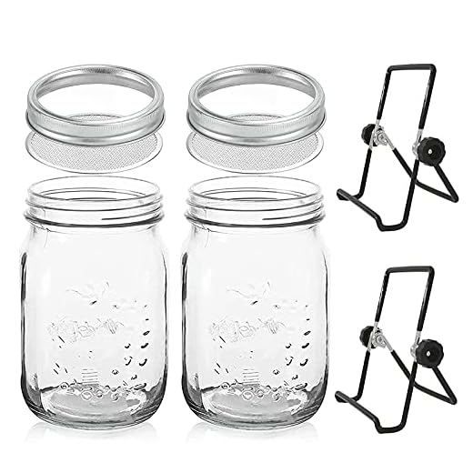 2x1000ML Sprout Growing Kit - Includes Mason Jar, Sprouting Lid, Wide Mouth Quart Mason Jar Kit for Mung Bean Sprouts, Organic Healthy Fresh Broccoli, Alfalfa (Seeds not Included)