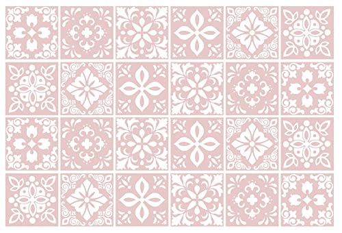 Sevilla Ligh - Juego de adhesivos para azulejos de pared (15 x 15 cm, 24 unidades), diseño español, color rosa claro