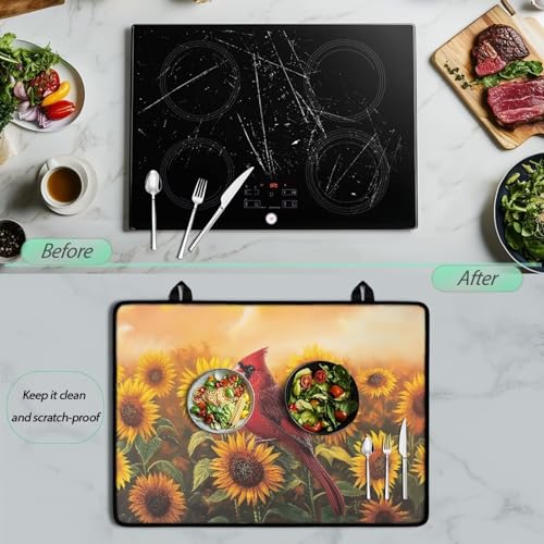 Image of Sunflower Cardinal Stove Top Cover for Electric Stove(30 x21 Inches), Insulation Counter Tops Cover, Heat Resistant Glass Cooktop Protector, Folding Dish Drying Mats for Kitchen Easy to Clean
