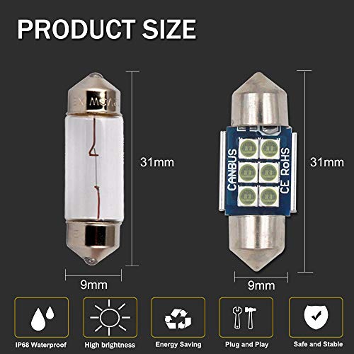 HSUN Foco LED Festoon 31MM Canbus 4 Unidades Azul Hielo miniatura 2