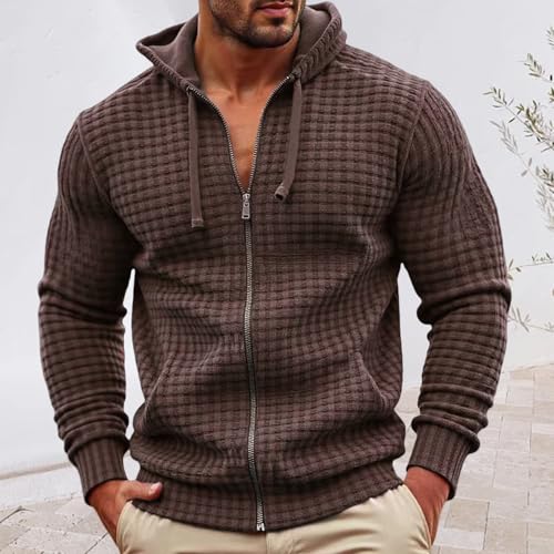 Mens Waffle Hoodie Sweatshirt Full Zip Casual Lightweight Loose Fit Hooded Jacket Drawstring Muscle Workout Sweatshirt3
