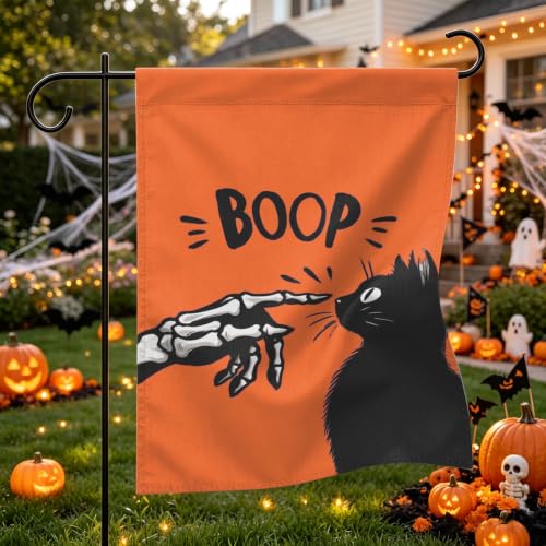 Halloween Garden Flag 12×18 Inch Black Cat Double Sided Linen Yard Flag - image 2