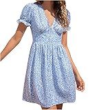 Aocase Robe d'été pour femme - Tendance - Imprimé numérique - Manches longues - Col en V - Motif floral - Décontractée - Pour les loisirs, la plage et les fêtes.