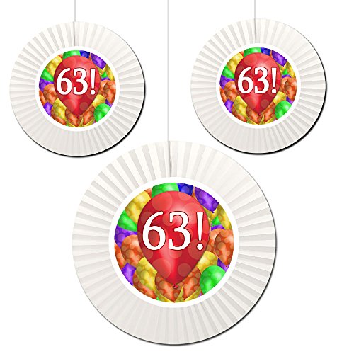 63RD Birthday Balloon Blast Fan Decorations (3 Count -1-16 INCH and 2-12 INCH) by Partypro