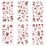 Rose Stickers, 6 Pcs Vintage Vinyl Red Pink Flower Stickers Transparent Flower Decals Waterproof Rose Themed Decals for Crafts Scrapbook Card Making Journaling Water Bottles Poster Decoration