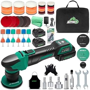 BATOCA S4 Cordless Car Polisher Buffer Sander Machine Rotary & Dual Action Mini Car Detailing Polishing Kit for Drill with 2X 12V 2.5Ah Batteries 1&3inch 4 Speeds for Car Detail Polish Mini Polisher