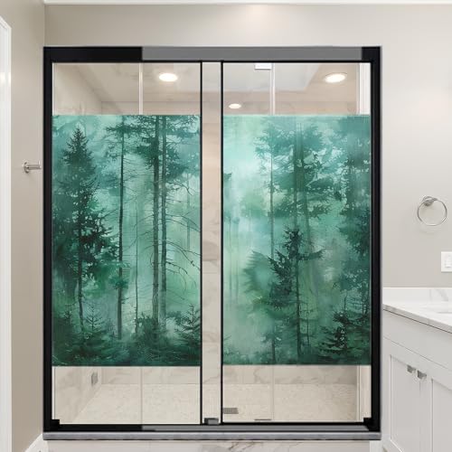 Película decorativa adhesiva para ventana efecto esmerilado verde bosque miniatura 4