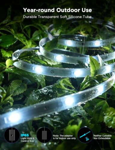 Image of Govee Outdoor LED Strip Lights RGBIC with Warm and Cold White, 98.4ft 2.4G WiFi Smart Outdoor Lights, IP65 Waterproof, Work with Alexa and Google Assistant, App Control, for Porch, Patio, Eave, Party | Smart 2.4G WiFi LED Light, IP65 Waterproof, Compatible with Alexa and Google Assistant, App Control, for Porch, Patio, Eave