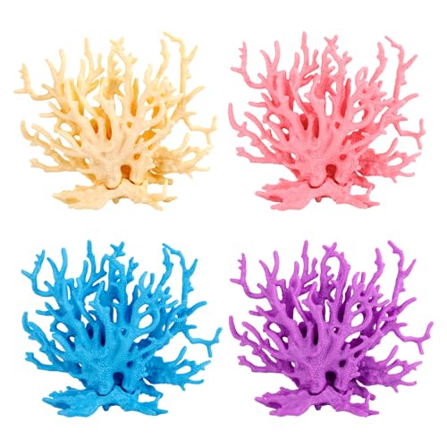 Image of Framendino, 4 Pack Artificial Aquarium Coral Decor Plastic Faux Reef Decorative Cute Fish Tank Decorations