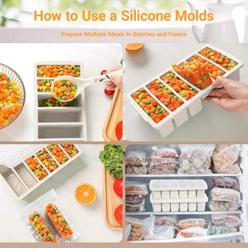 Image of 1 /2 Cup Silicone Freezer Molds with Lid, 2-Pack Silicone Freezer Trays for Soup, Sauce & Broth - Meal Prep Containers, Large Ice Cube Tray, Oven & Dishwasher Safe