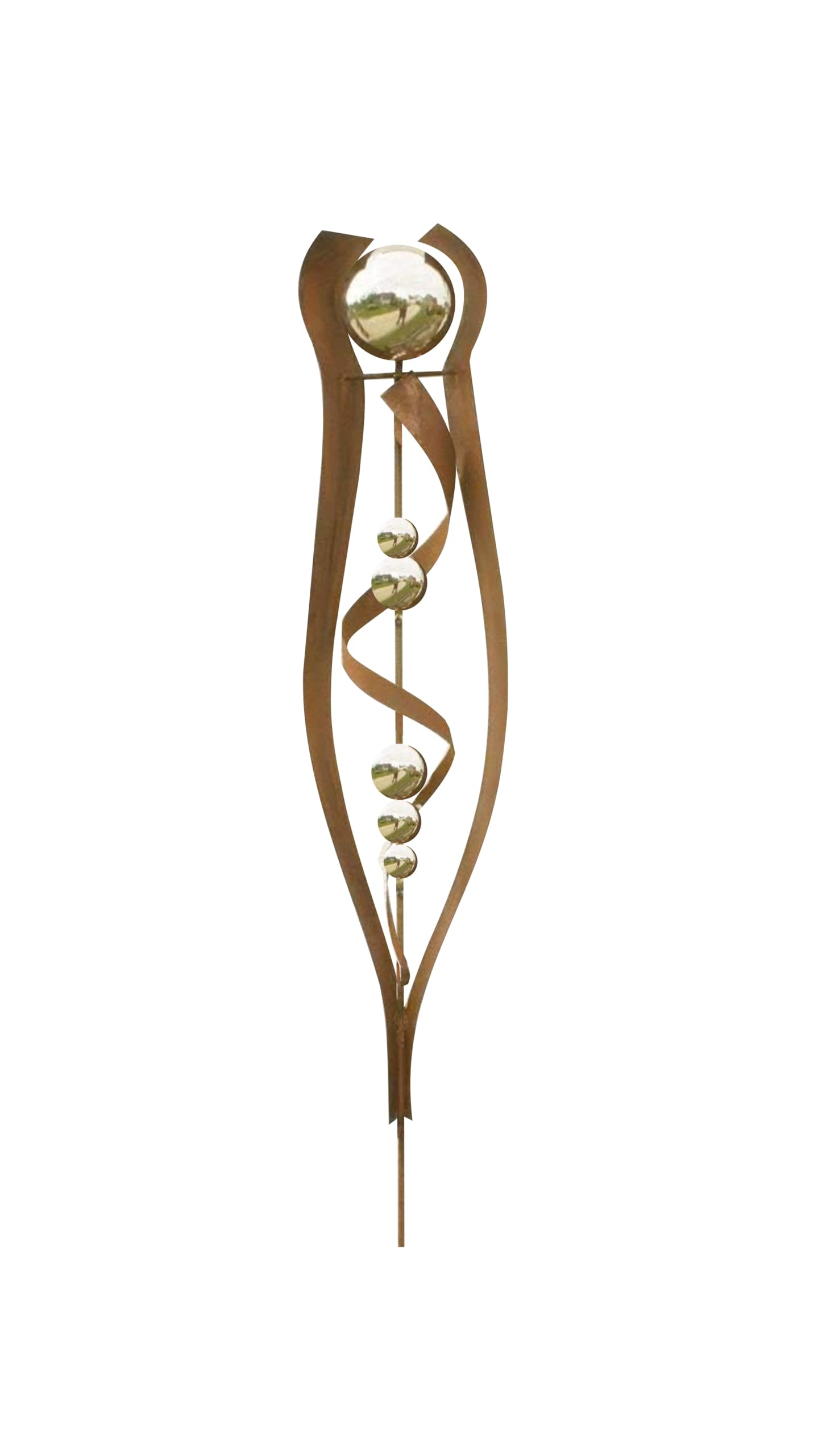 Gartendeko Moderner Roststab, 200 cm. handgefertigt mit 6 Edelstahlkugeln