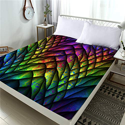 BlessLiving Dragon Scales Fitted Sheet for Kids Teens Boys and Unisex, Soft Decorative Fabric Bedding All-Round Elastic Pocket, King Size, Rainbow
