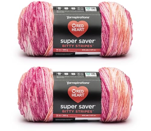Image of Red Heart Super Saver Bitty Stripes Sweetie Yarn - 2 Pack of 283g /10oz - 100% Acrylic - #4 Worsted (Medium) - 515 Yards - Knitting /Crochet
