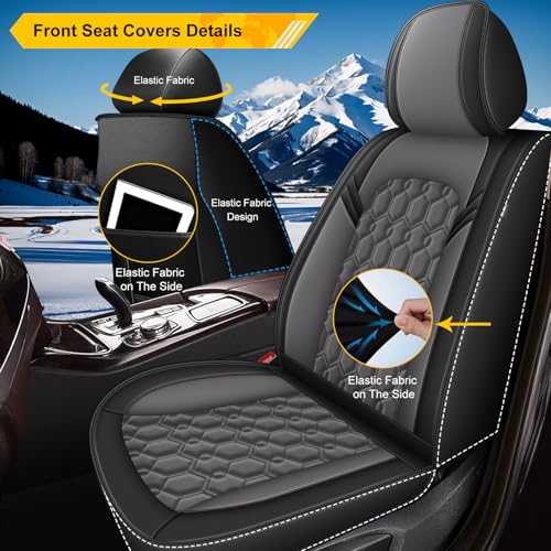 Image of Front Seat Covers for Lexus LS 460 2007-2023 Faux Leather | Waterproof Breathable Scratch Resistant 360 Wrap Airbag Compatible Easy Clean (2 Seats,Black & Grey )