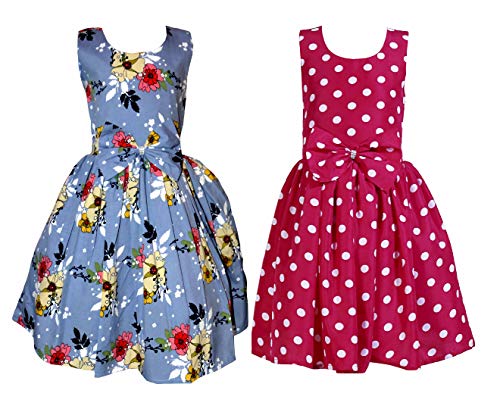 Image of Casual Frock for Baby Girls,Blue Printed and Olive Printed,Pack of 2