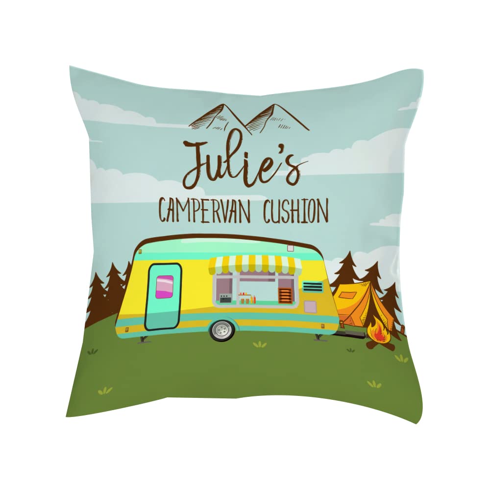 Getagift Personalised Campervan Cushion Themed Throw Pillow - Satin Cushion Cover Happy Campers, Friend, Family, Birthday, Vacation, Holiday. (Satin Cushion Cover)