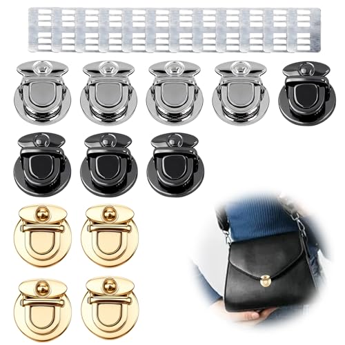 24 Pièces Fermoir Cartable, Fermoir Sac a Main, Convient Aux Sacs à Dos, Portefeuilles, Sacs à Main, Valises et Autres Aacs, avec 12 Entretoises(Argent Noir et Or)